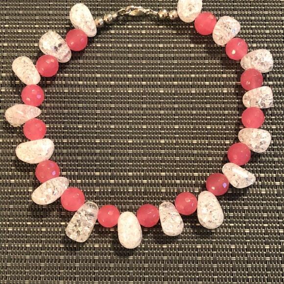 Pink Jade & Clear Crystal Handmade Beaded Ankle Bracelet - Picture 5 of 8